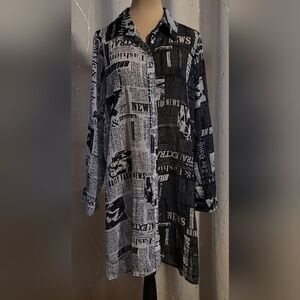 ​LIVE 4 TRUTH Newspaper Print Button Down Tunic Shirt Dress - Size Medium